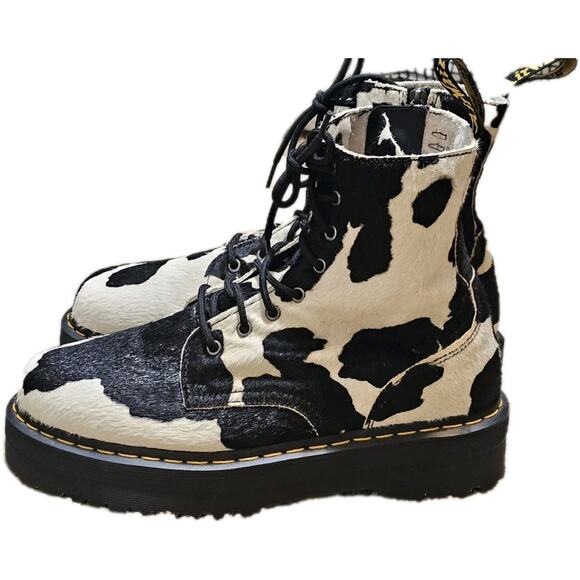 DR. MARTENS JADON HAIR-ON COW PRINT PLATFORM BOOTS MSRP $270 Mens 11 WMS 12 - Picture 1 of 8